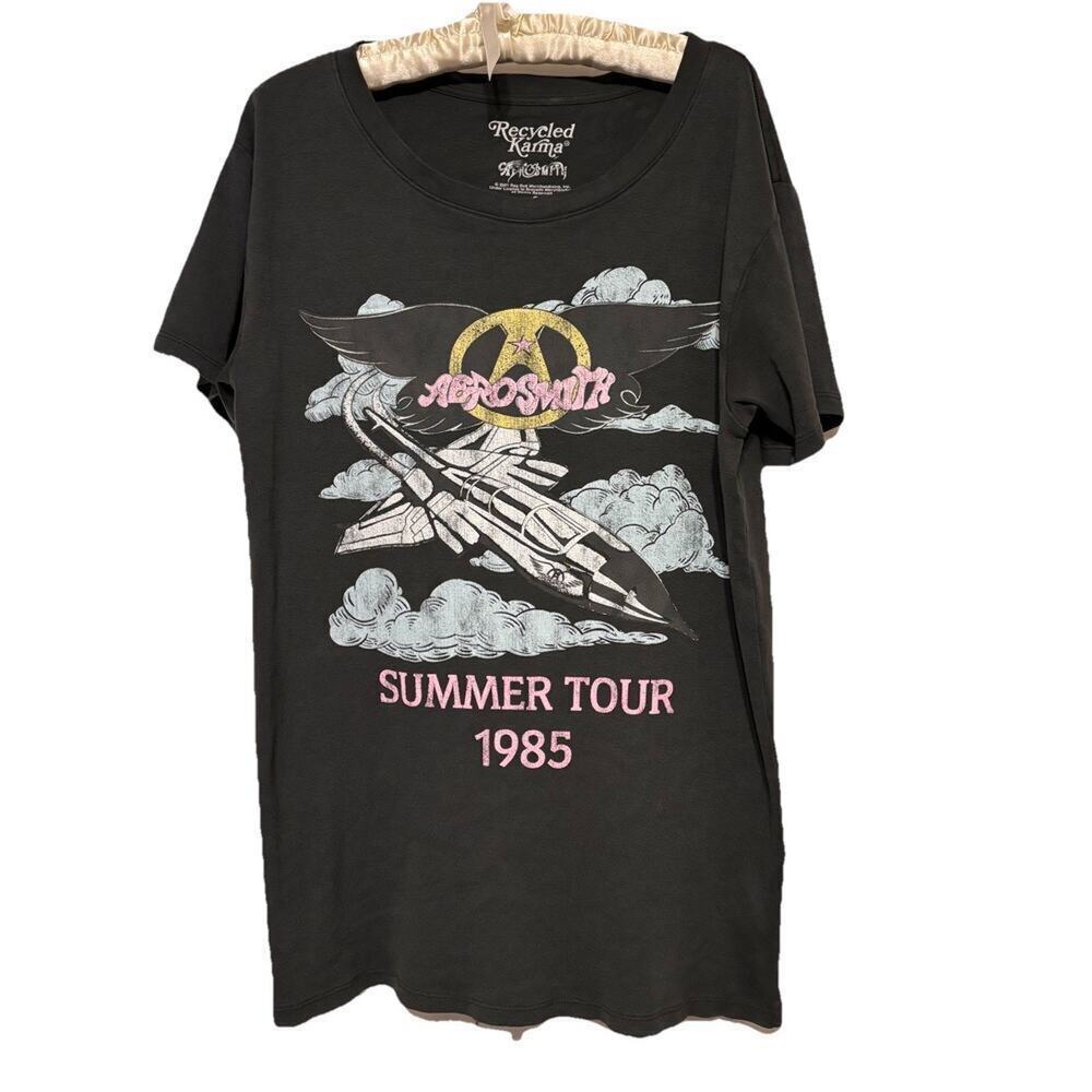 Aerosmith Black 1985 Summer Tour T-shirt Recycled Karma Rock Music 80s